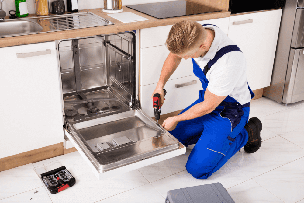 Clogged dishwasher spray arm jets from hard water deposits